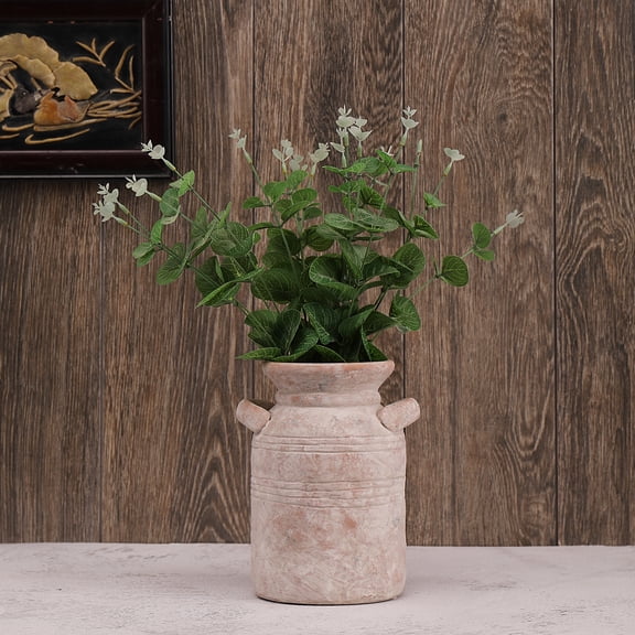 Rustic Ceramic Vase, Farmhouse Flower Vase, Large Terracotta Vase, Decorative Pottery Vase for Home Decor, White Ceramic Vase for Table, Living Room, Shelf Decor, Mantel