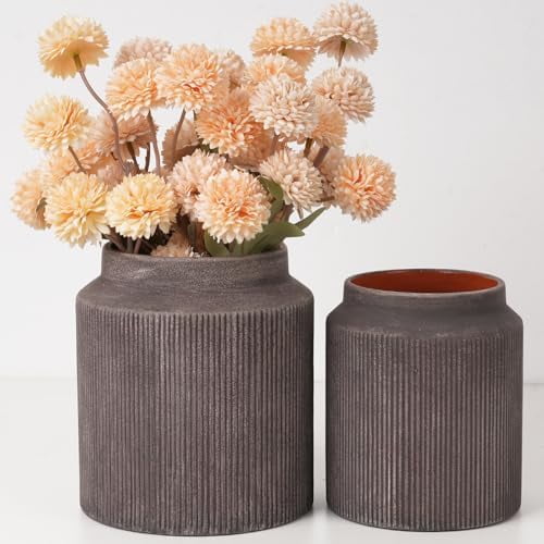 Rustic Ceramic Vase Set of 2, 5.9in Ceramic Flower Vase for Home Decor, Brown Terracotta Pottery Vase Decorative for Living Room, Coffee Table, Farmhouse, Fixwal - Walmart.com