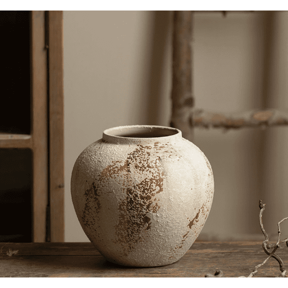 Rustic Ceramic Vase Set, Handcrafted Distressed Stoneware, Wabi-Sabi Style, for Dried Flowers & Home Decor