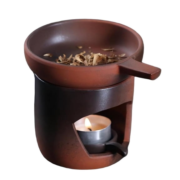 Rustic Ceramic Wax Melt Warmer with Removable Ceramic Bowl Tealight Candle Oil Burner for Essential Oils Vintage Aromatherapy Diffuser Home Decor Red Brown