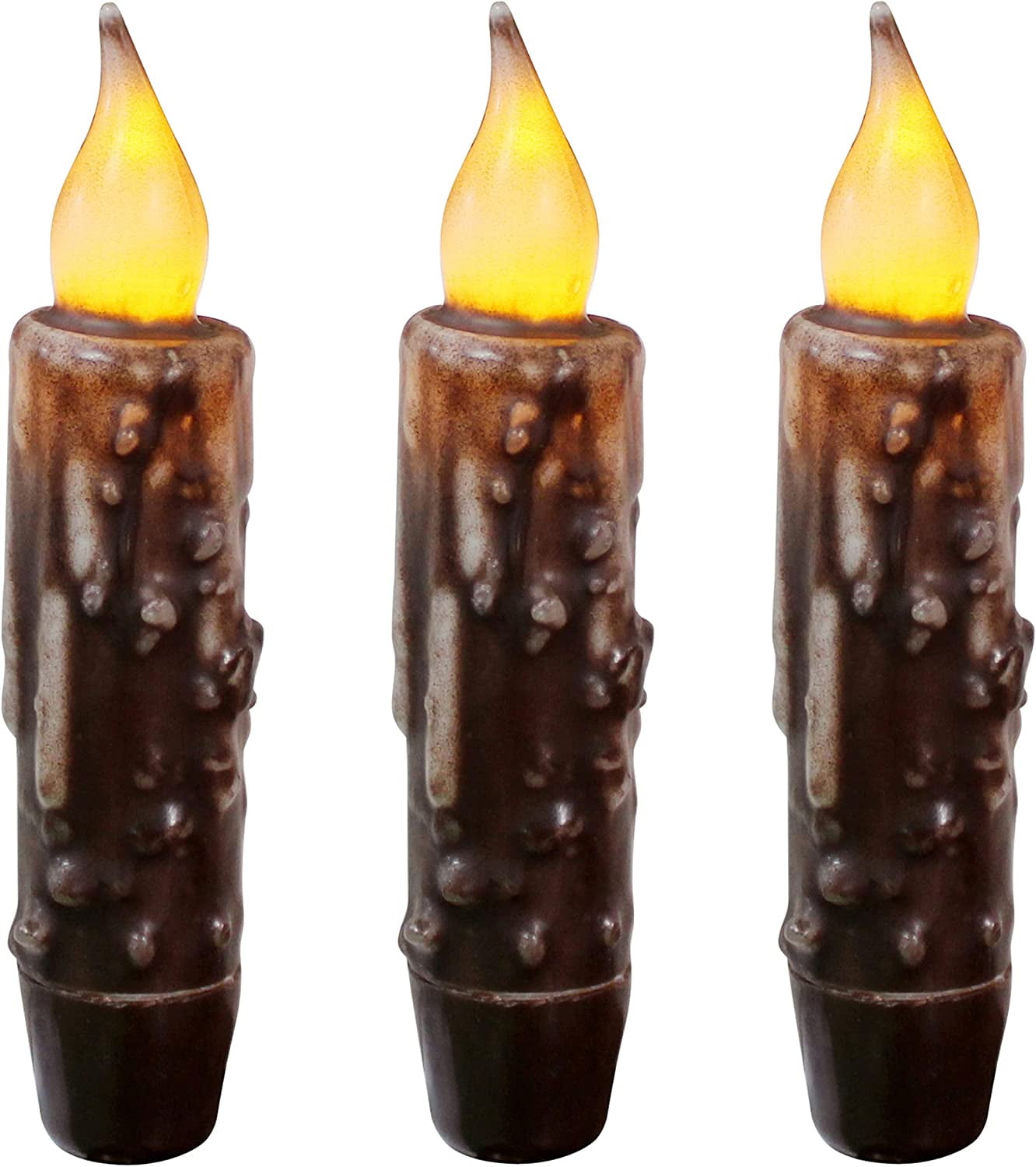Rustic Charm Battery Operated LED Timer Taper Candles, Handcrafted Real Wax, 43/4 Inch, Brown