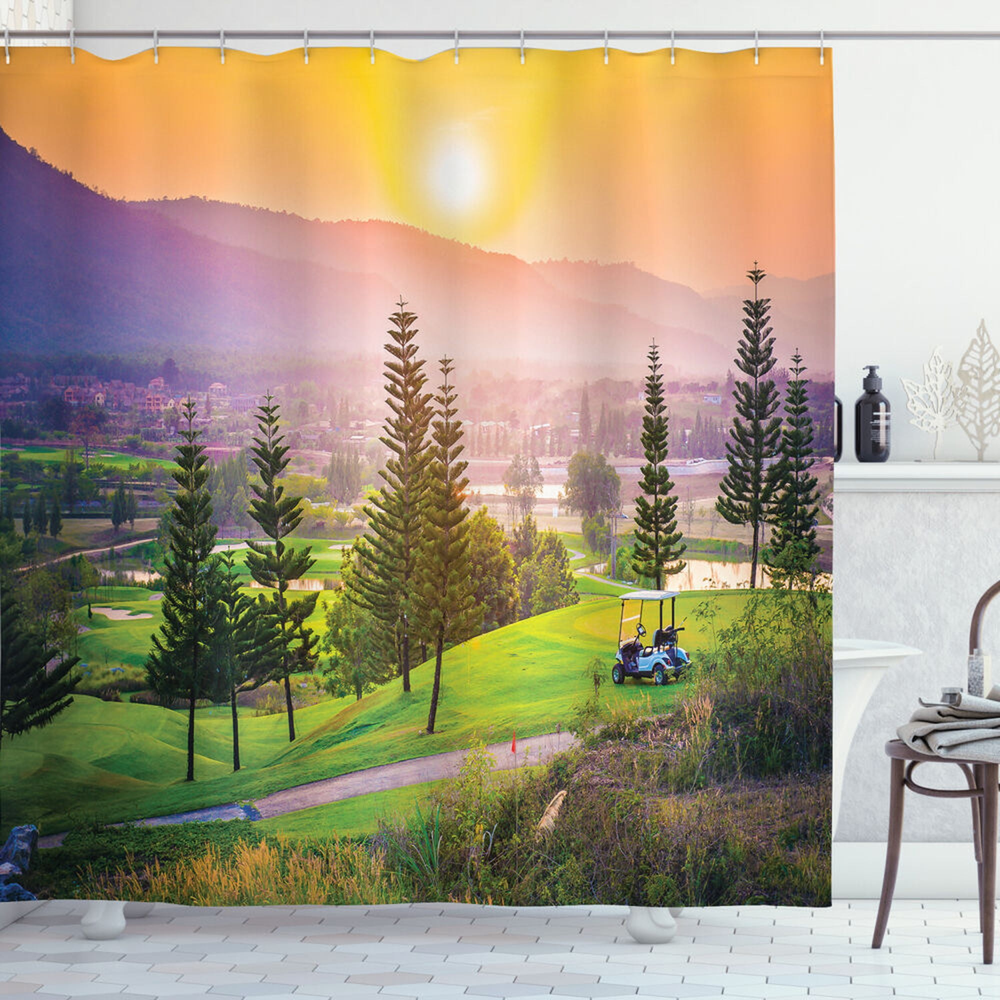 Rustic Charm Farmhouse Sunset Golf Shower Curtain Bring the Outdoors