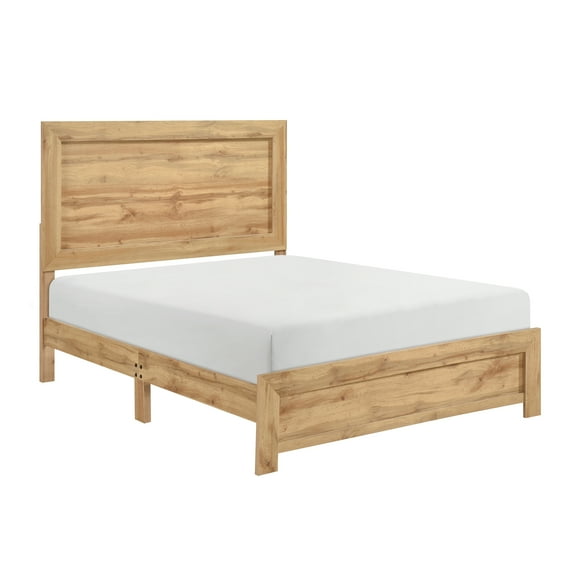 Rustic Charm Queen Bed Frame - Natural Finish Wood Panel Bed in a Box - Durable & Scratch-Resistant Melamine - 63.5" W x 84" D x 54" H - Bedroom Furniture