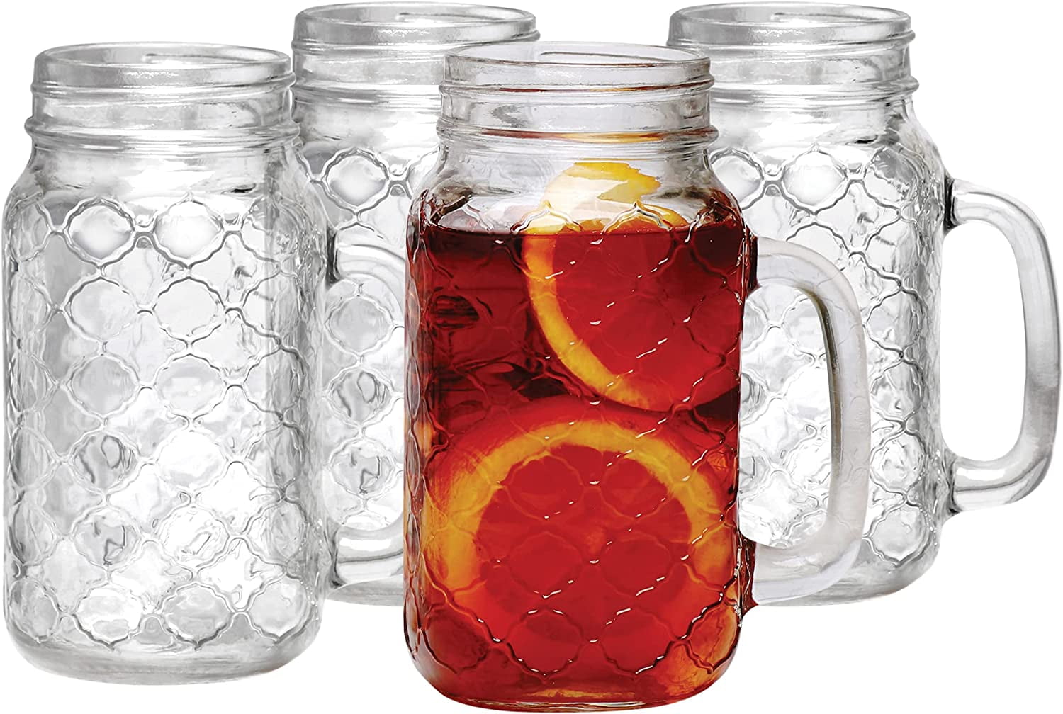 Rustic Charm Sets of 4 Mason Jar 24oz Mugs with Glass Handles