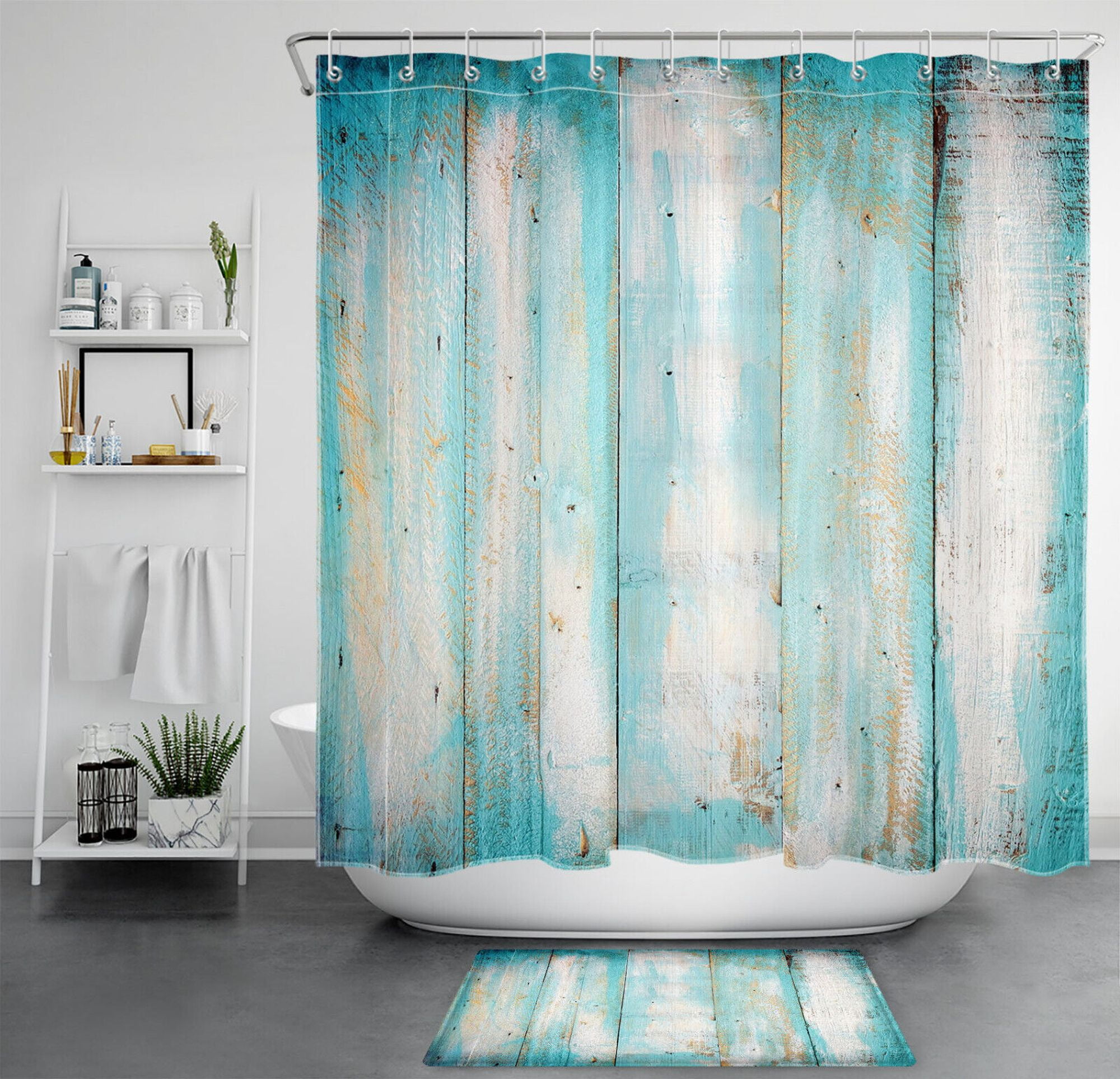 Rustic Charm Vintage Blue Farmhouse Shower Curtain Set for Retro
