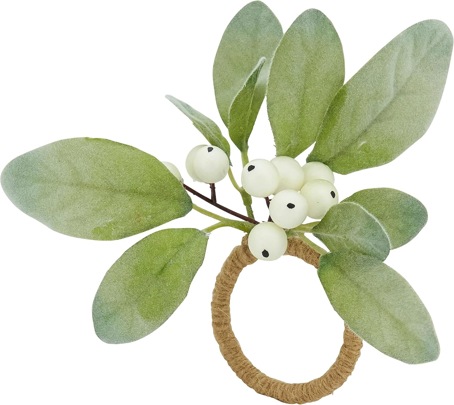 Green and White Berry Woven Napkin Rings Set of 4