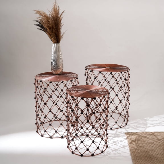 Expobazaar Nesting Stool | Decorative Rustic Charm Wire Stools | Set of 3