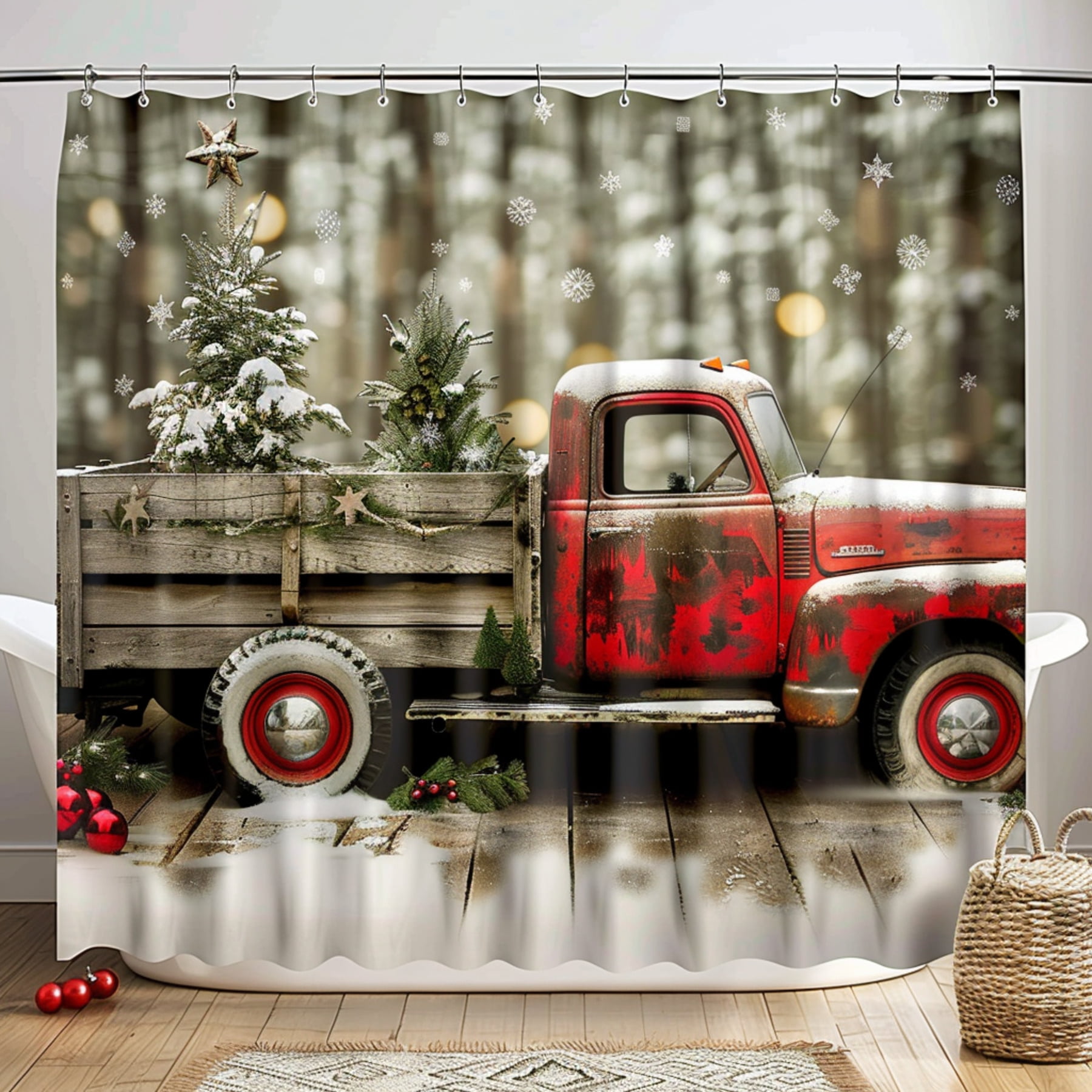 Rustic Charm for Your Bathroom Vintage Red Truck Shower Curtain Add a