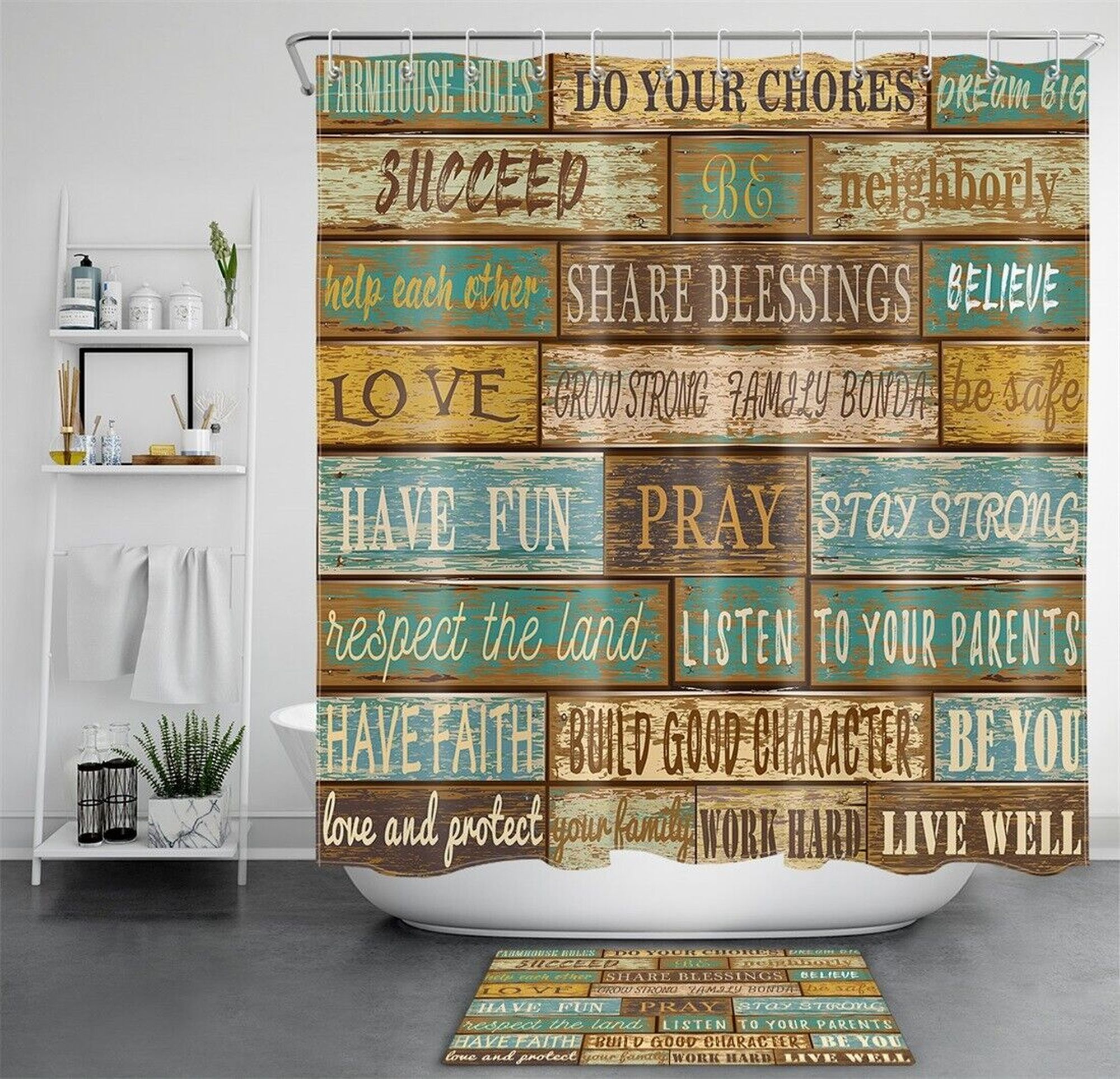 Rustic Charm for Your Bathroom Waterproof Plank Shower Curtain Set