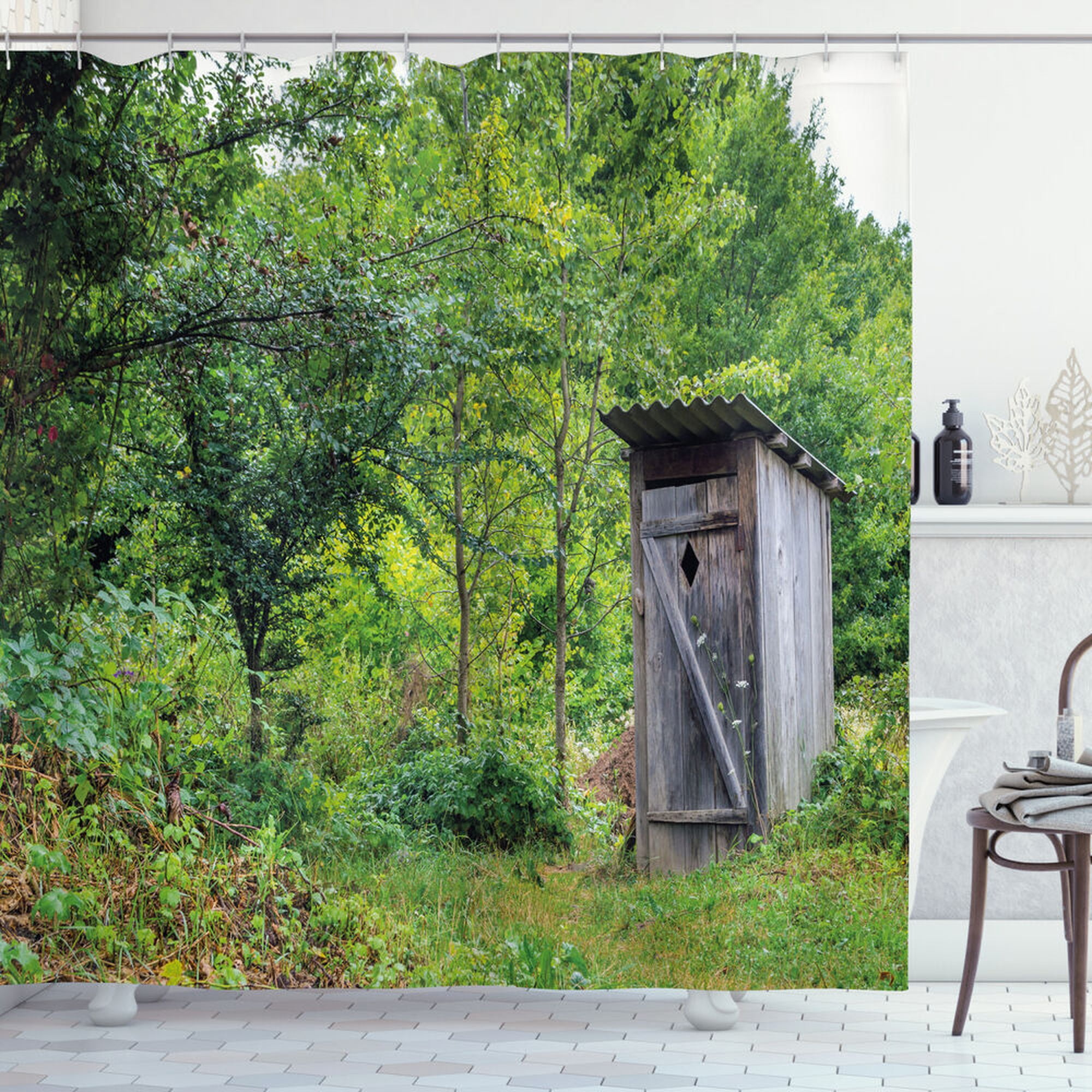 Rustic Charm in Your Bathroom Outhouse Shower Curtain with Spring