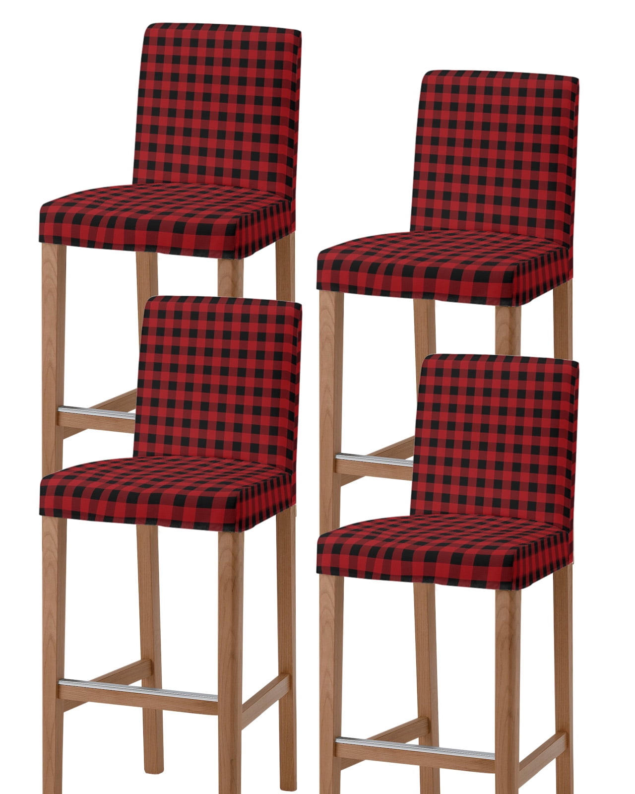 Rustic Checkered Bar Stool Covers Set of 4, Black Red Buffalo Plaid ...