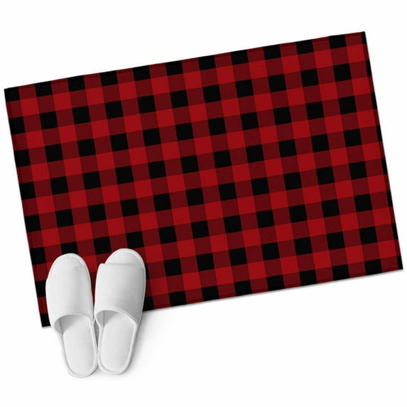 Rustic Checkered Bathroom Mat 2x3 FT, Non Slip Small Kitchen Mat, Black Red Buffalo Plaid Washable Soft Backed Front Door Throw Rug Non-Shedding Indoor Outdoor Doormat for Entryway Sink