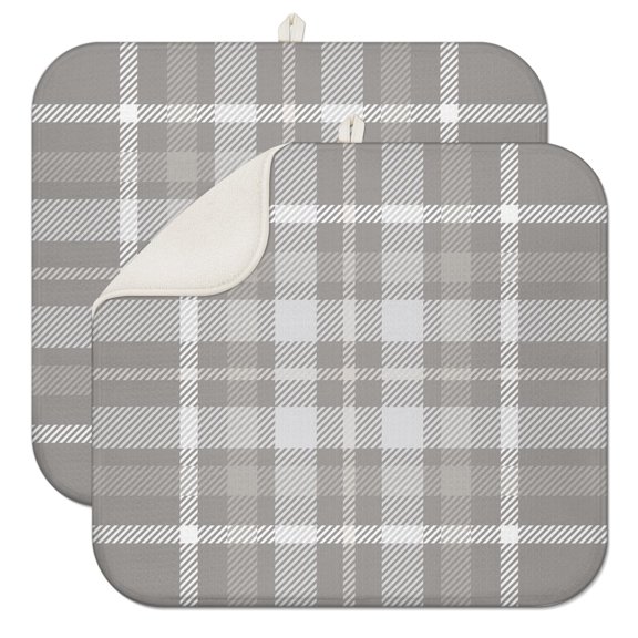 Rustic Checkered Dish Drying Mat – Warm Tones Plaid Pattern, Cozy Kitchen Decor