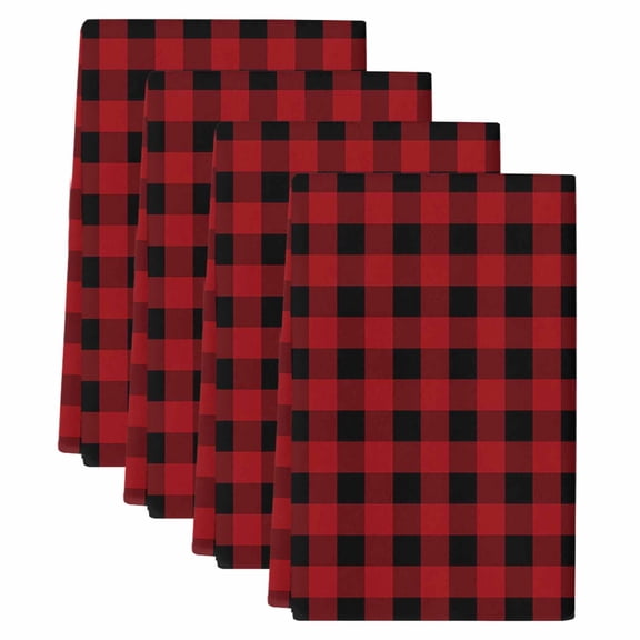 Rustic Checkered Kitchen Towels Set of 4, Absorbent Microfiber Dish Tea Towels with Hanging Loop, Black Red Buffalo Plaid Resuable Hand Towel for Home Kitchen Cooking Cleaning 18"x28"