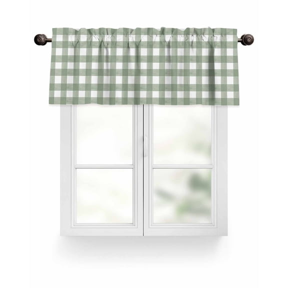 Rustic Checkered Plaid Kitchen Valances for Windows Sage Green Valance Curtains for Kitchen /Living Room/Bedroom/ Bathroom Decor, 54"x18 " ,Rod Pocket 1 Panel,