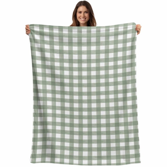 Rustic Checkered Plaid Throw Blankets, Sage Green Soft Fleece Blanket Decorative for Home Sofa Couch Chair Living Bedroom, 50x60 inches,