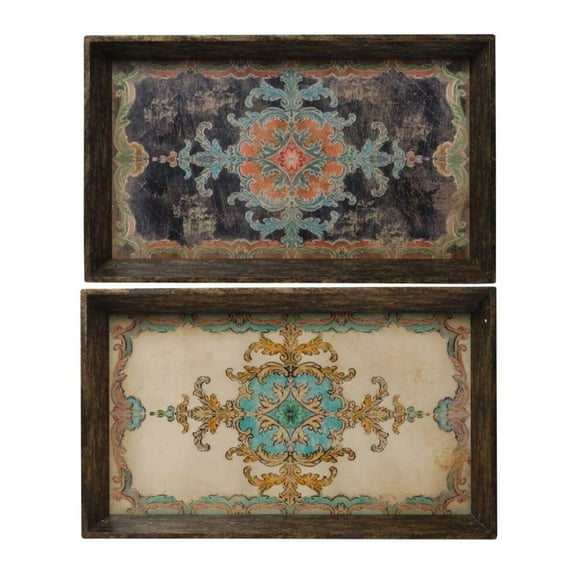Rustic Chic by A&B Home Set of 2 Painted Wooden Serving Trays, Multi