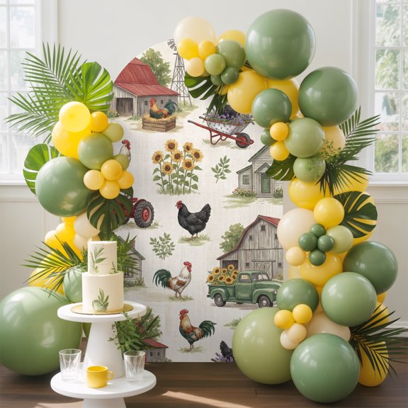 Rustic Chicken Truck Sunflower Arch Backdrop Cover Spandex Fitted Arch Cover 6.6FT,Arches Backdrop Stand Covers for Wedding Birthday Party Ceremony Banquet Decoration Country Vintage Farmhouse Theme