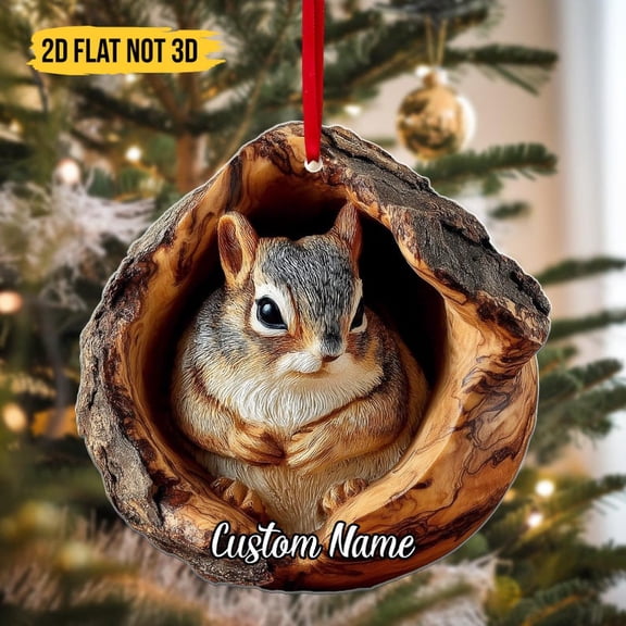 Rustic Chipmunk In Log Ornament, Handcrafted Woodland Animal Christmas Decor, Gift For Nature Lovers