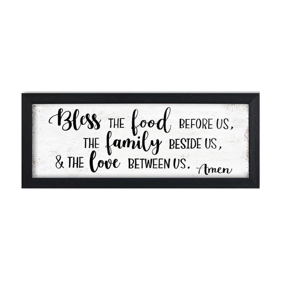 Rustic Christian wall art, framed Bible verse plaque for kitchen, farmhouse decor with family and love sayings, dining room sign, black