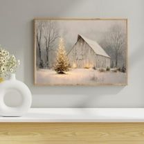Rustic Christmas Barn Poster Winter Scene Wall Decor Canvas Art Snowy Prints Painting Picture Artwork Home Bedroom Rustic Christmas Decoration No Frame