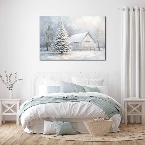 Rustic Christmas Barn Wall Art Winter Barn Canvas Painting Christmas ...