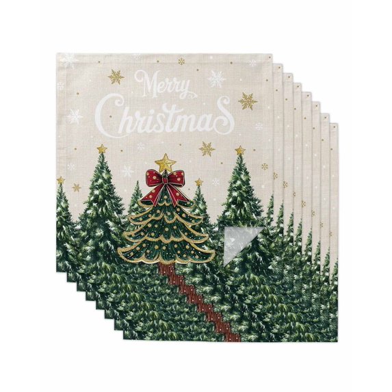 Rustic Christmas Cloth Napkins Set of 8 Reusable Dinner Napkins, Snowflake Xmas Christmas Tree Cocktail Napkin Washable Table Napkins for Wedding/Holiday Party/Baby Shower 20"x20"