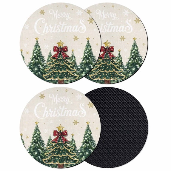 Rustic Christmas Coasters Set of 4, Absorbent Coasters for Drinks, Snowflake Xmas Christmas Tree Coaster for Desk Coffee Table Protection, Home Decor House Warming Gifts 4"