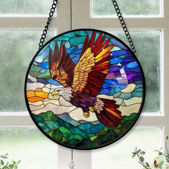 Rustic Christmas Gift - Blue Sky Eagle Flying Bird Christmas Stained Glass Hanging Ornament - Warm Holiday Tree Decoration, Christmas Gift for Mom, Dad, Friends, Family