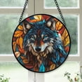 thumbnail image 1 of Rustic Christmas Gift - Elegant Wolf Head Christmas Stained Glass Hanging Ornament - Understated Holiday Tree Decor, Gift for Family & Friends, 1 of 3