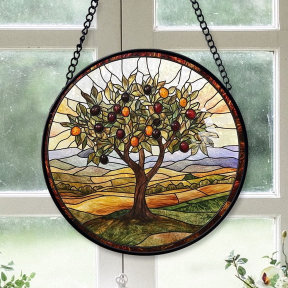 Rustic Christmas Gift - Mosaic Tree of Life Christmas Stained Glass Hanging Ornament - Classic Holiday Tree Decoration, Gift for Friends, Family, Mom, Dad