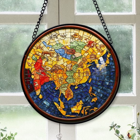 Rustic Christmas Gift - World map Christmas Stained Glass Hanging Ornament - Modern Holiday Tree Decor, Xmas Gift Idea for Family & Friends, 2025 Edition