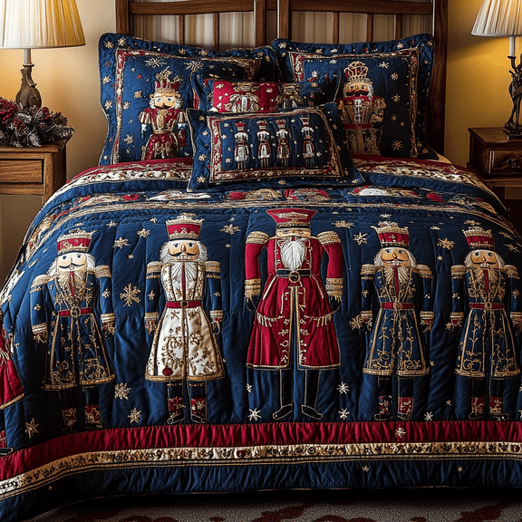 Rustic Christmas Nutcracker 3-Piece Quilted Bedding Set