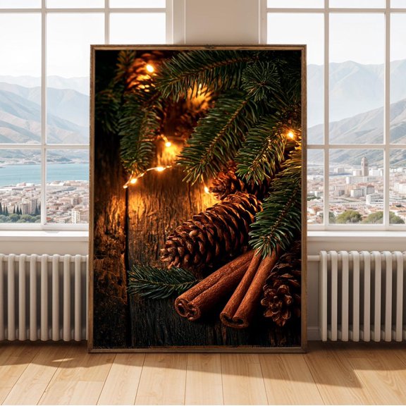 Rustic Christmas Pine Cone Cinnamon Holiday Wall Art Kitchen Decor Print