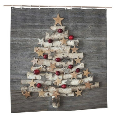 Rustic Christmas Shower Curtains for Bathroom, Holiday Farmhouse Shower Curtain, Unique Xmas Tree Print Fabric Bathroom Decoration