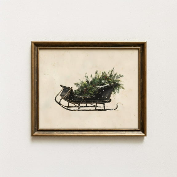 Rustic Christmas Sleigh Posters Vintage Holiday Winter Print Poster Wall Art Canvas Artwork Home Farmhouse Christmas Decoration No Frame