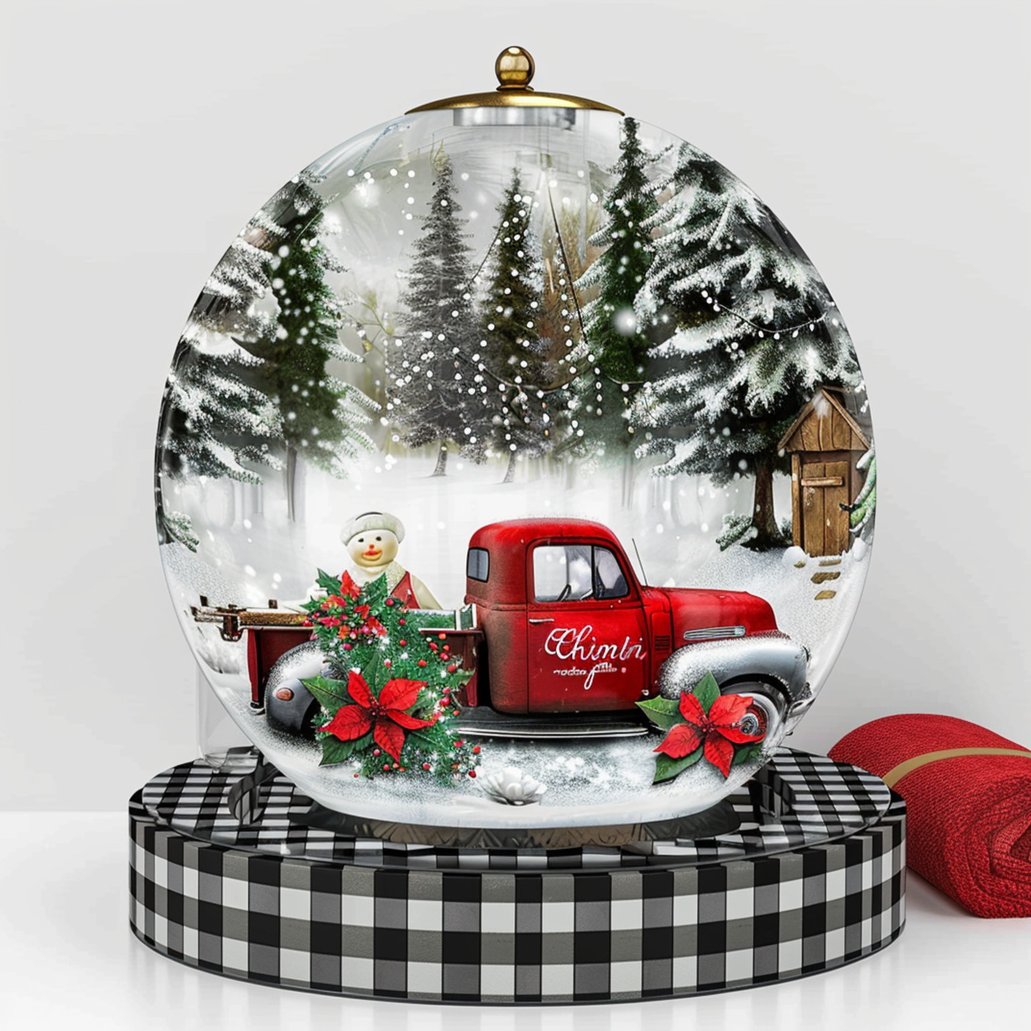 Rustic Christmas Snow Globe Red Truck Bathroom Decor Set Modern Minimalist Style Detailed