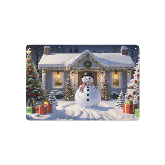 Rustic Christmas Snowman Aluminum Metal Sign, 8 x 12 Inches, Adds a Cozy, Timeless Touch to Your Living Room, Kitchen, or Nursery with Vintage Appeal