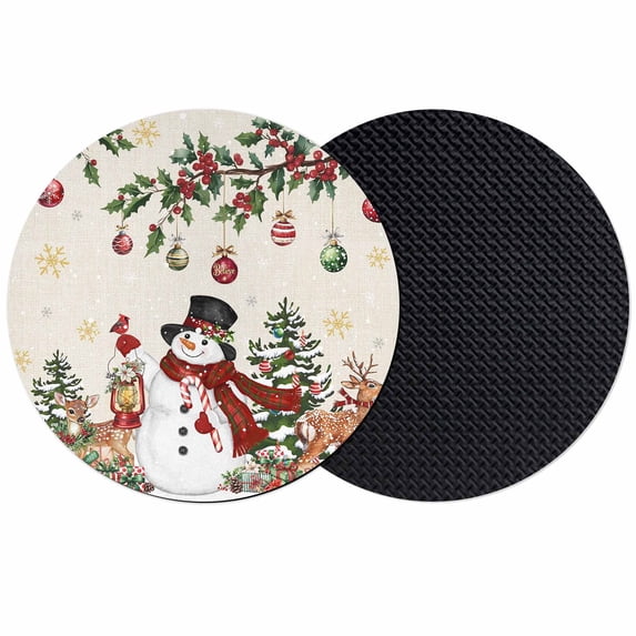 Rustic Christmas Snowman Coasters Set of 2, Absorbent Coasters for Drinks, Xmas Snowflake Elk Tree Balls Coaster for Desk Coffee Table Protection, Home Decor House Warming Gifts 4"