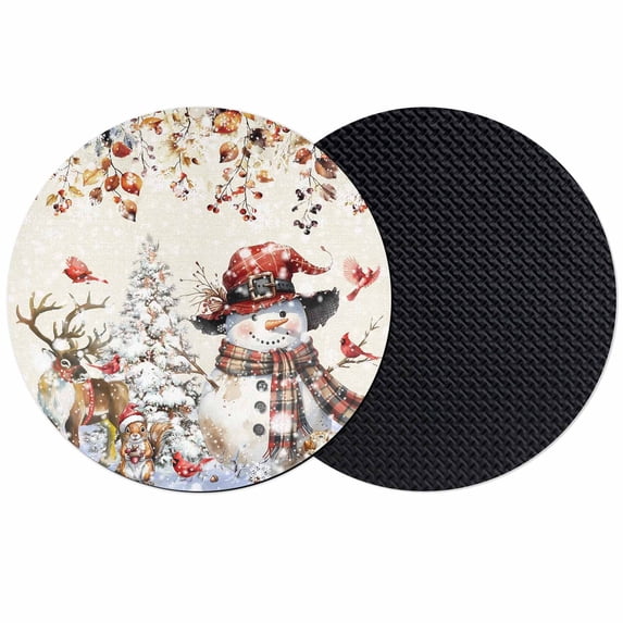 Rustic Christmas Snowman Coasters Set of 2, Absorbent Coasters for Drinks, Xmas Snowflake Eucalyptus Leaves Coaster for Desk Coffee Table Protection, Home Decor House Warming Gifts 4"