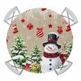 thumbnail image 1 of Rustic Christmas Snowman Round Tablecloth for 55-60 Inch Tables,Fitted Table Cover with Elastic Edge,Xmas Balls Stocking Tree Gifts Waterproof Outdoor Table Cloth Protector for Patio Garden Dinner, 1 of 9
