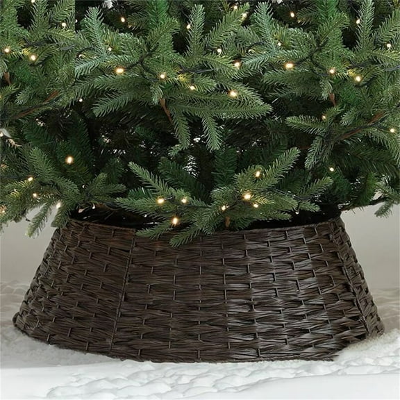 Rustic Christmas Tree Collar 24-Inch Woven Wicker Base Stand Cover, Perfect for Artificial Holiday Decor and Christmas Tree Skirt Decorations-as show