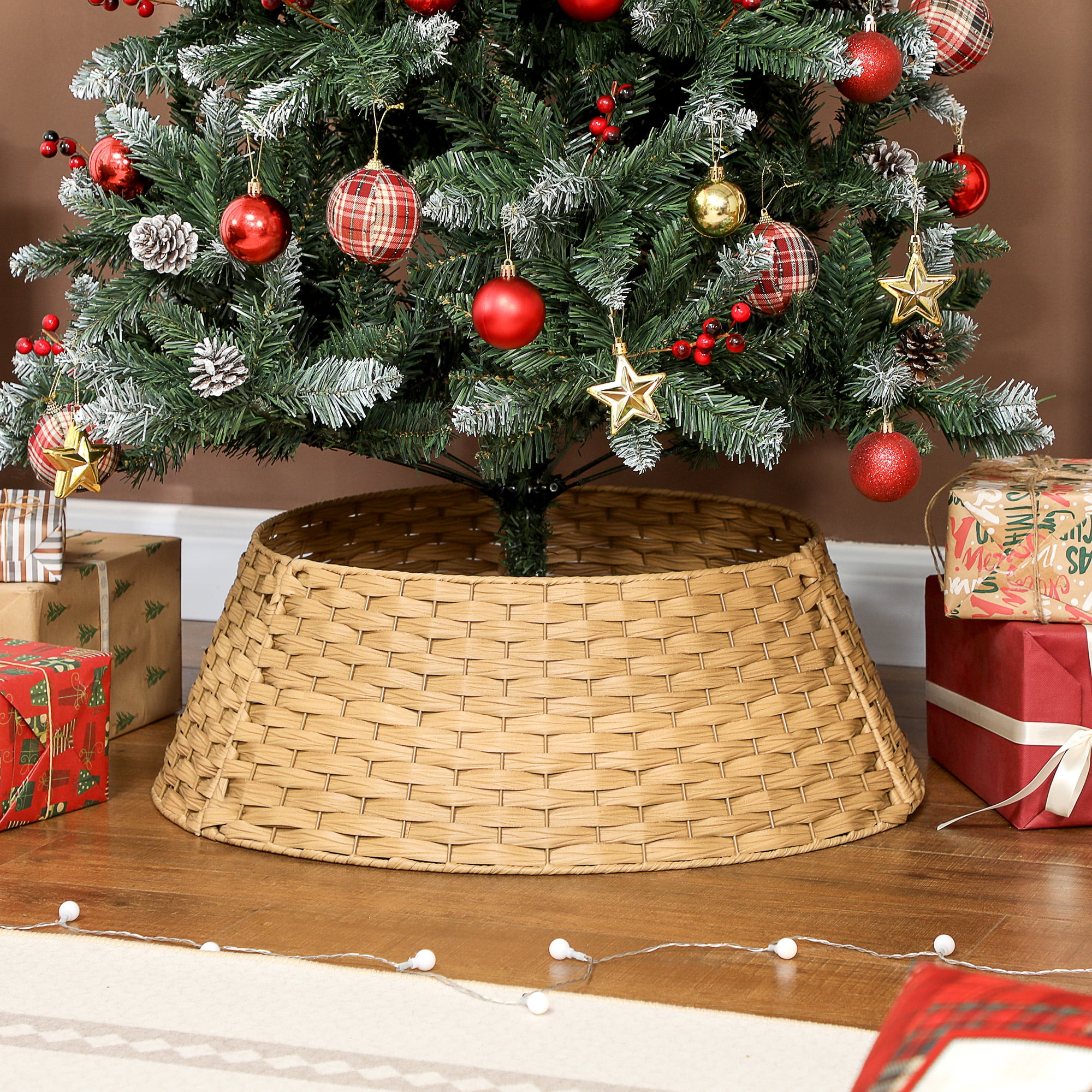 Rustic Christmas Tree Collar 26.8 Inch Hand-Woven Design Natural Color Tree Stand Cover