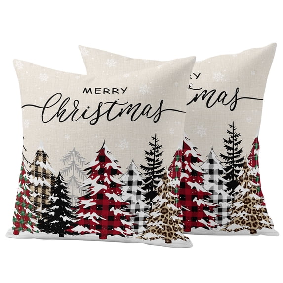 Rustic Christmas Tree Outdoor Pillow Covers 18"x18" Set of 2, Waterproof Throw Pillow Covers for Patio Furniture, Winter Xmas Tree Snowflake Decorative Cushion Pillowcases for Garden Porch Couch Sofa