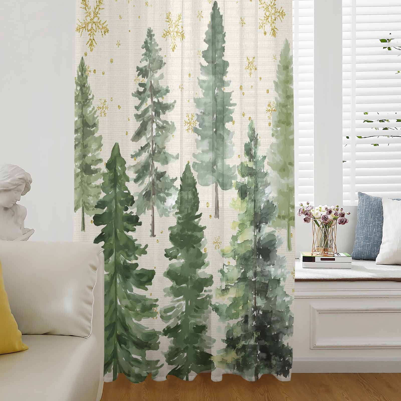 Rustic Drapery Rustic Christmas Tree Semi Sheer Curtains Drapes for Living Room ...