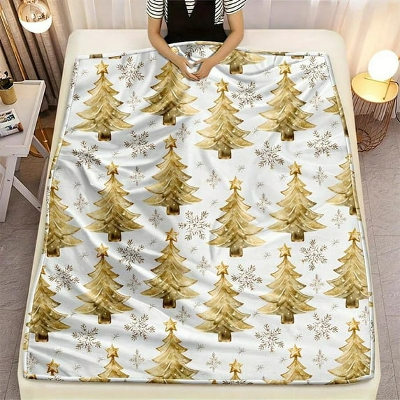 Rustic Christmas Tree Throw Blanket , Vintage Holiday Decor,Super Soft Flannel Printed 3D Blanket, As Birthday Gifts, Family, Wedding, Souvenir Blankets, Polyester Blankets Suitable For All Seasons