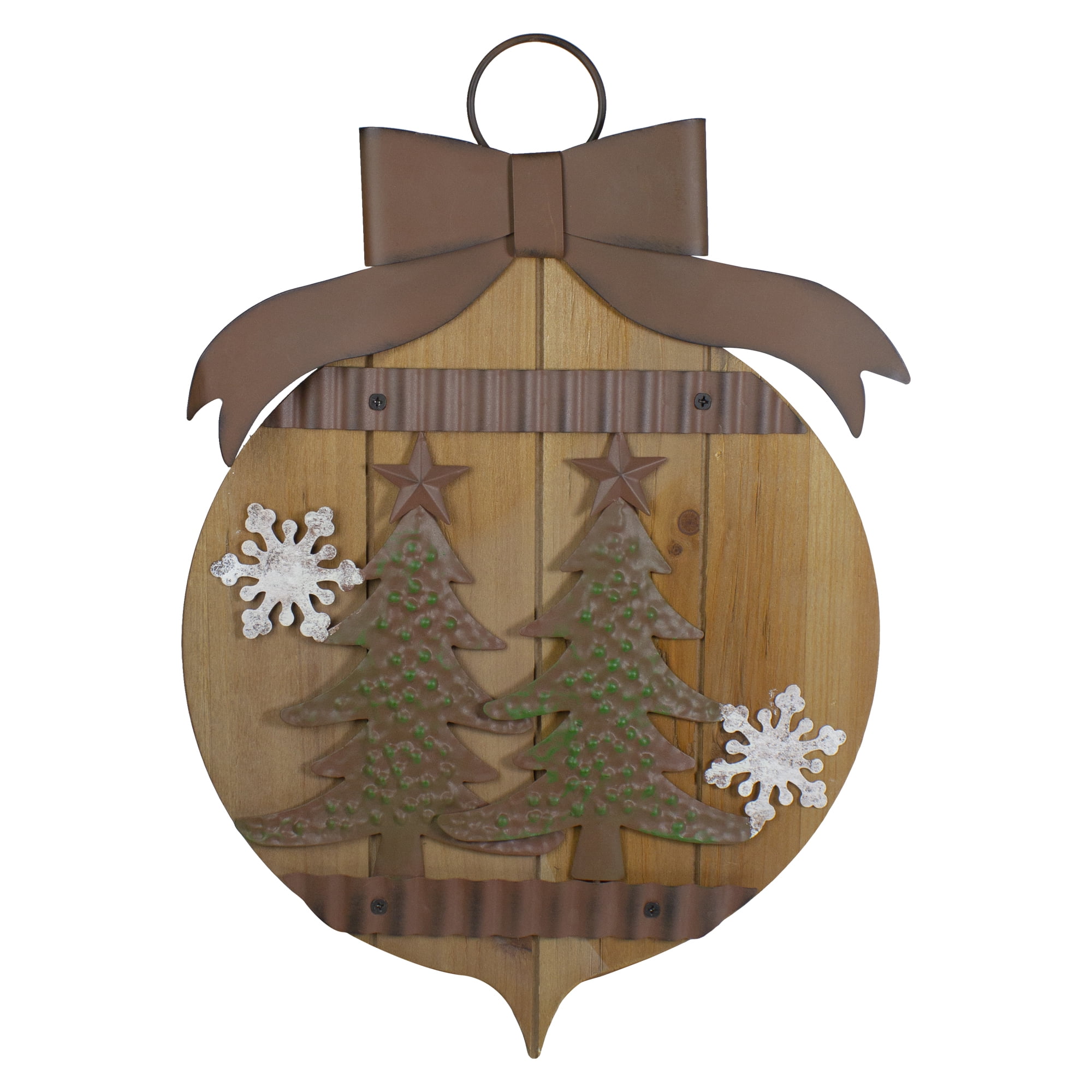 Northlight Rustic Christmas Trees and Snowflakes Wall Sign - 17.5"