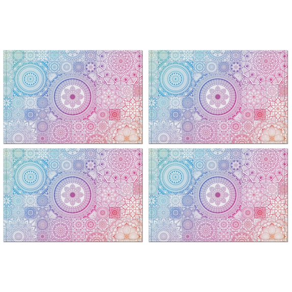 Rustic Classic Artistic Flax Placemats Set of 4, 12x18 Inch Boho Tribal Vintage Table Mats, Washable Earthy Ethnic Decor for Kitchen or Dining Room Table