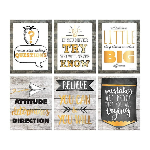 Rustic Classroom Poster Set - Educational - 6 Pieces