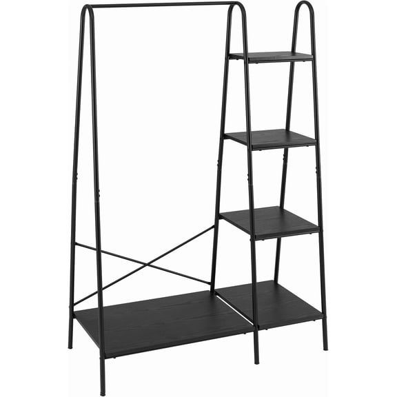 Rustic Clothes Rack, Clothing Rack for Hanging Clothes Heavy Duty Garment Rack with 5 Wood Shelves Freestanding Portable Closet Organizer for Bedroom/Entryway/Boutiques